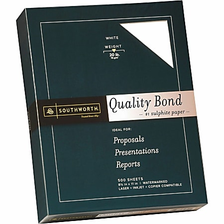Southworth® 31-620-10 Laser And Inkjet Print Bond Paper, Letter Size, 20 Lb, White, Ream Of 500 Sheets