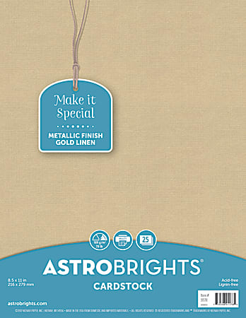 Wausau Astrobrights® Card Stock, Letter Paper Size, 70 Lb, Gold Pearl Linen, Pack Of 25 Sheets