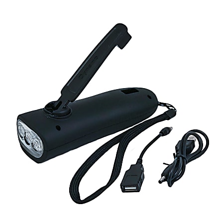Flip Crank 20-Lumen LED Rechargeable Radio Flashlight, 1-1/4" x 2-3/16", Black