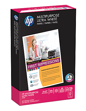 HP Multi-Use Printer & Copy Paper, Ultra White, Ledger (11" x 17"), 500 Sheets Per Ream, 20 Lb, 92 Brightness