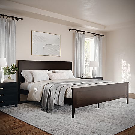 Martha Stewart Corbin Solid Wood Platform Bed with Wooden Headboard and Footboard No Box Spring Needed Dark Brown King ODP Business Solutions