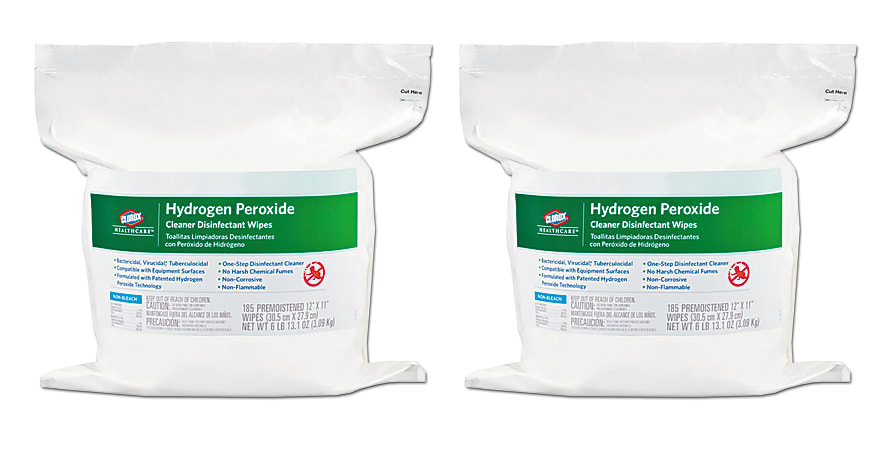 Clorox Healthcare Hydrogen Peroxide Disinfecting Wipes, 12" x 11", 185 Wipes Per Pack, Case Of 2 Packs