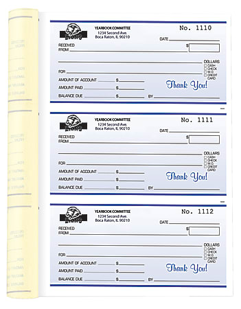 Custom Carbonless Business Forms, Pre-Formatted 2-Part Receipt Books, 6 1/2” x 8 1/2”, White/Canary, 252 Sets Per Book, Box Of 2