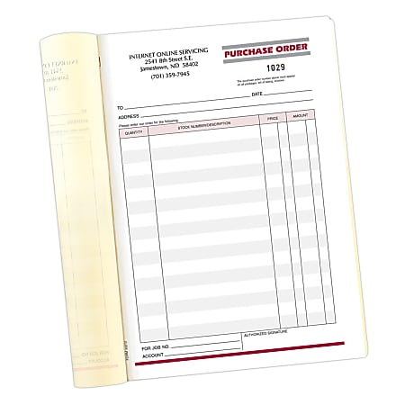 Custom Carbonless Business Forms, Pre-Formatted, Purchase Order Book, 5 3/4” x 8 1/2", 2-Part, 50 Sets per Book, 2 Books per Box