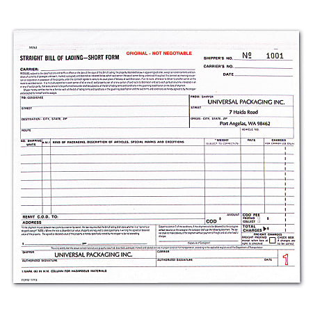Bill Of Lading Forms, Short, 8 1/2" x 7", 3-Part, Box Of 250