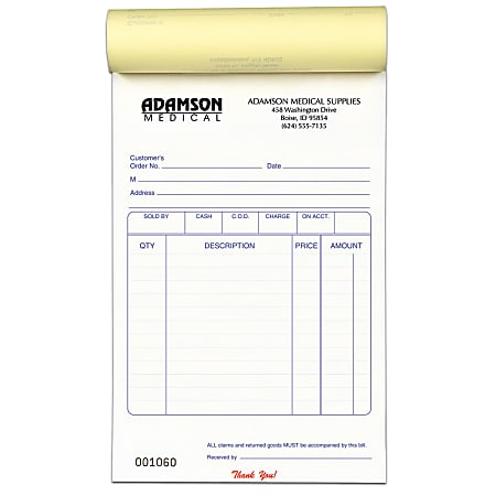 Custom Pre-Formatted 2-Part Business Forms, Multi-Purpose Sales Book, 5 1/2” x 8 1/2”, White/Canary, 50 Sets Per Book, Box Of 10 Books