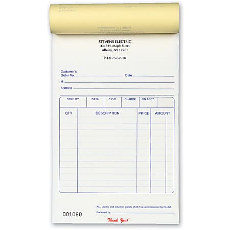 Custom Pre-Formatted 3-Part Business Forms, Multi-Purpose Sales Book, 5 1/2" x 8 1/2", White/Canary/Pink, 50 Sets Per Book, Box Of 10 Books