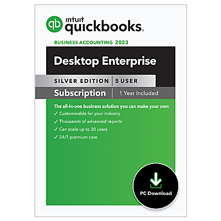 QuickBooks Desktop Enterprise Silver, 2023, 5 Devices, 1-Year Subscription, Windows®, Download