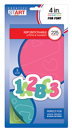Creative Start&reg; Vinyl Peel &amp; Stick Letters And Numbers, 4", Block, Pink/Blue/Green, Pack Of 225