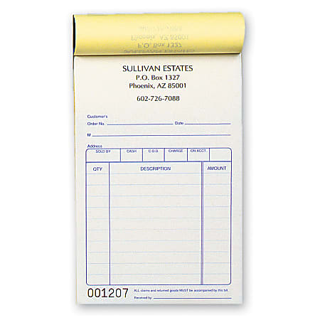 Custom Pre-Formatted 2-Part Business Forms, Multi-Purpose Sales Book, 3-3/8” x 5 1/8”, White/Canary, 50 Sets Per Book, Box Of 10 Books
