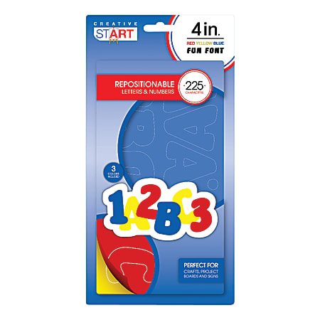 Creative Start® Vinyl Peel & Stick Letters And Numbers, 4", Block, Red/Yellow/Blue, Pack Of 225