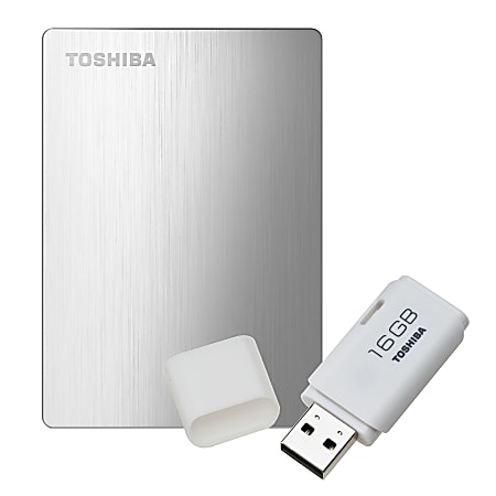 Toshiba Canvio® Slim II 1TB Portable External Hard Drive With Pogoplug And 16GB USB Flash Drive, 8MB Cache, Silver