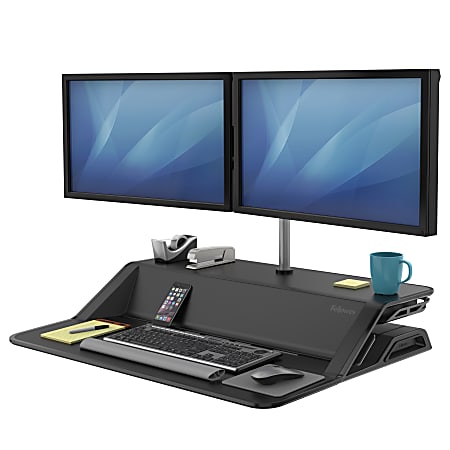 Fellowes® Lotus™ Fully Assembled Effortless Adjustable Sit-Stand Workstation, 32.75" W x 24.25"D, Black