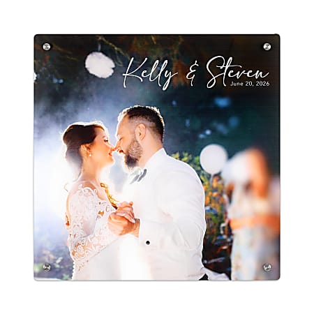 Custom Full-Color Acrylic Photo Wall Art Panel With Brushed Silver Stand-Off Mounting Hardware, 16” x 16”