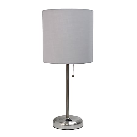 Creekwood Home Oslo Power Outlet Metal Table Lamp, 19-1/2"H, Gray Shade/Brushed Steel Base