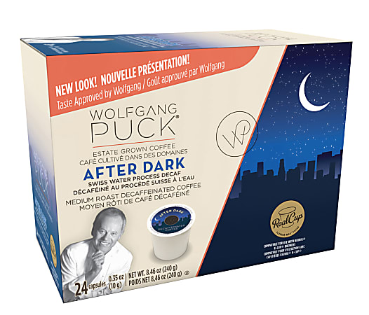 Wolfgang Puck® After Dark Swiss Water Decaf Single-Serve Coffee Pods, 0.35 Oz, Carton Of 24