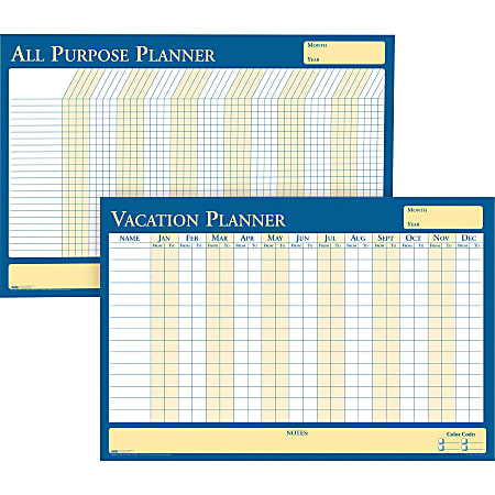 House of Doolittle All Purpose Laminated Vacation Planner - Julian - Monthly - January 2018 till December 2018 - 36" x 24" - Blue, Yellow - Laminated, Erasable