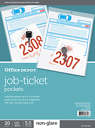 Office Depot® Brand Job Ticket Holders, 9" x 12", Clear, Non-Glare, Pack Of 20