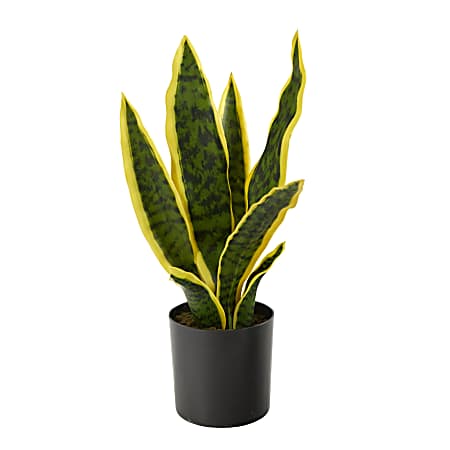 Nearly Natural Sansevieria 14”H Artificial Plant With Planter, 14”H x 6”W x 6”D, Green/Black