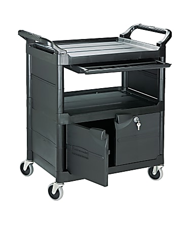 Rubbermaid® 2-Shelf Utility Cart, 37 3/4"H x 33 5/8"W x 18 5/8"D, Black