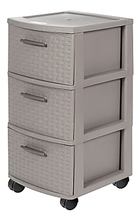 Inval Poly 3-Drawer Rolling Storage Cart, 26" x 12 5/8" x 15", Taupe
