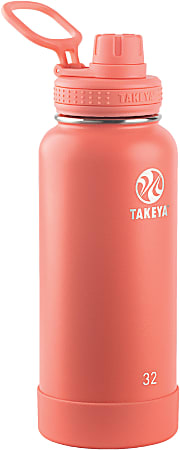 Takeya Actives Spout Reusable Water Bottle, 32 Oz, Coral
