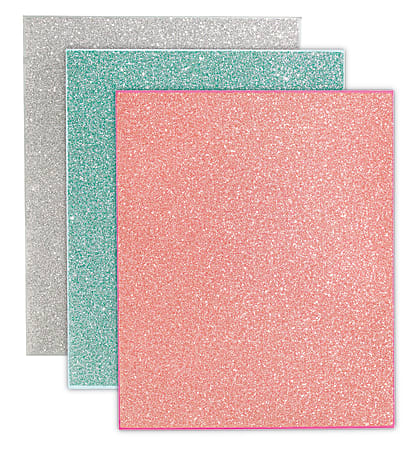 Divoga® 2-Pocket Paper Folder, Glitter Collection, 8 1/2" x 11", Letter Size, Multicolor, Pack Of 3