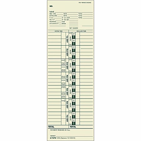 TOPS™ Weekly Time Clock Cards, 3-1/2" x 10-1/2", Manila, Box Of 500 Cards