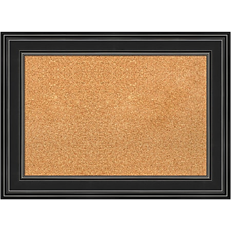 Amanti Art Non-Magnetic Cork Bulletin Board, 30" x 22", Natural, Ridge Black Plastic Frame