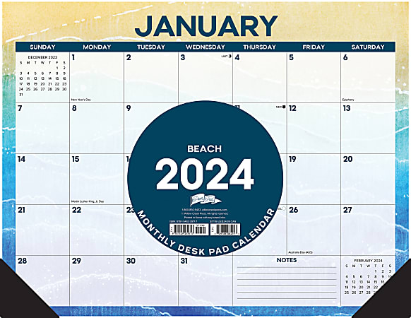 2024 Willow Creek Press Desk Pad Calendar, 22" x 17", Tropical Beach, January To December