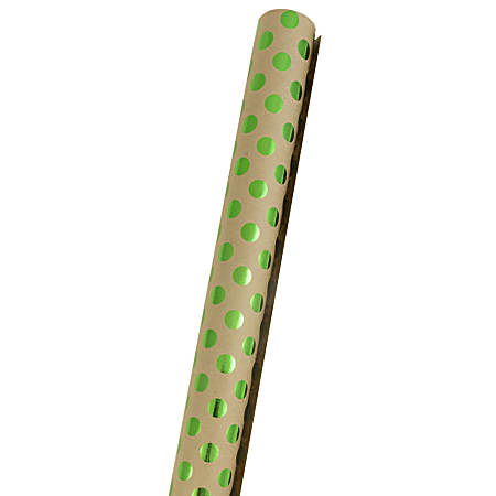 JAM Paper Wrapping Paper Polka Dots 25 Sq Ft Kraft Brown Green