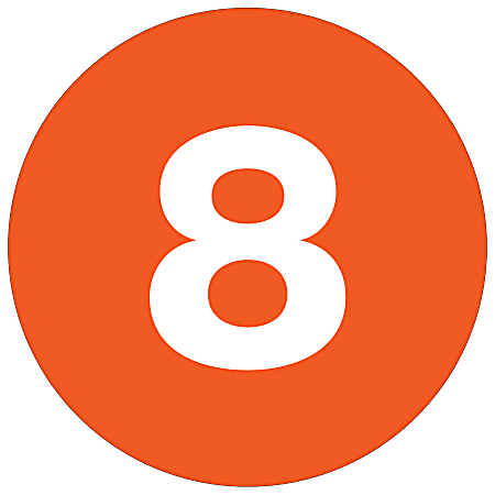 Tape Logic® Permanent Inventory Labels, DL1348, Number 8, Round, 3", Orange, Roll Of 500