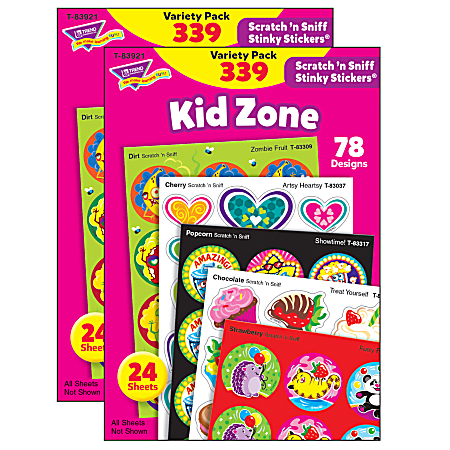 Trend Stinky Stickers, 1", Kid Zone, 339 Stickers Per Pack, Set Of 2 Packs