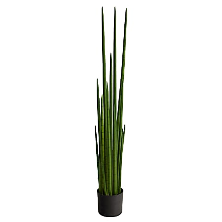 Nearly Natural Sansevieria Snake 60”H Artificial Plant With Planter, 60”H x 9”W x 9”D, Green/Black