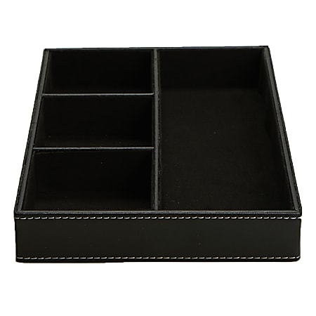 Mind Reader 4-Compartment Faux Leather Tray Desk Organizer, Black