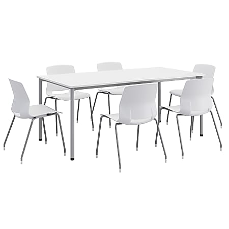 KFI Studios Dailey Table Set With 6 Poly Chairs, White/Silver Table/White Chairs