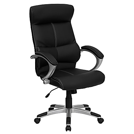 Flash Furniture LeatherSoft™ Faux Leather High-Back Swivel Chair, Black/Silver