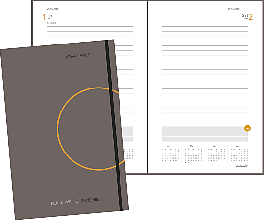 AT-A-GLANCE Daily Planning Notebook, 6" x 9", Gray, January–December 2016