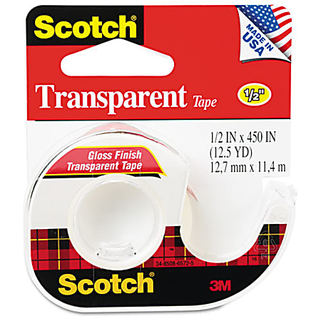 Scotch&reg; Transparent Office Tape In Dispenser, 1/2" x 450", Clear
