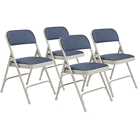 National Public Seating 2200 Series Fabric Upholstered Folding Chairs, Imperial Blue/Gray, Set Of 4 Chairs