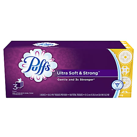 Puffs® Ultra Soft & Strong 2-Ply Facial Tissue, 56 Tissues Per Box, Pack Of 3