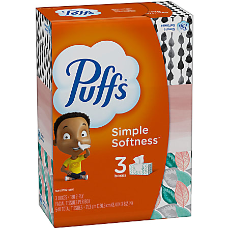 Puffs Basic 2-Ply Facial Tissues, White, 180 Tissues Per Box, Case Of 3 Boxes