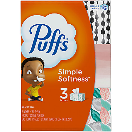 Puffs Basic 2 Ply Facial Tissues White 180 Tissues Per Box