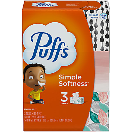 Puffs Basic 2 Ply Facial Tissues White 180 Tissues Per Box