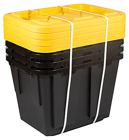 Office Depot® Brand Greenmade® Professional Storage Totes, 12-Gallon, Black/Yellow, Pack Of 4 Totes