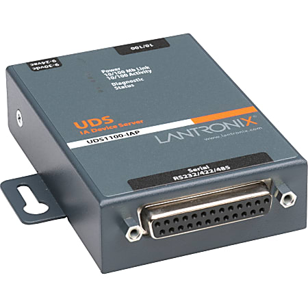 Lantronix 1-Port Serial (RS232/ RS422/ RS485) to Ethernet Industrial Device Server supporting Modbus (TCP; ASCII; RTU) - Modbus TCP to Modbus RTU/Modbus ASCII Conversion; Extended Temperature (-40 to +70 C); Wall Mountable; Rail Mountable