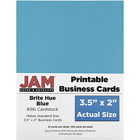 JAM Paper® Printable Business Cards, 3 1/2" x 2", Blue, 10 Cards Per Sheet, Pack Of 10 Sheets