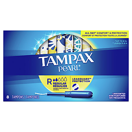 Tampax Pearl Tampons With LeakGuard Protection Regular Absorbency Box Of 8  - Office Depot