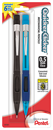 Pentel® Quicker Clicker™ Mechanical Pencil, 0.5mm, #2 Lead, Assorted Barrel, Pack Of 2