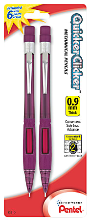 Pentel® Quicker-Clicker™ Mechanical Pencil, 0.9mm, #2 Lead, Transparent Red, Pack Of 2